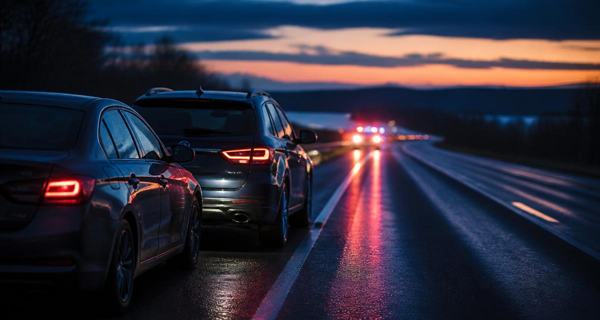 Cars safely stopped beside a Missouri roadway after a collision