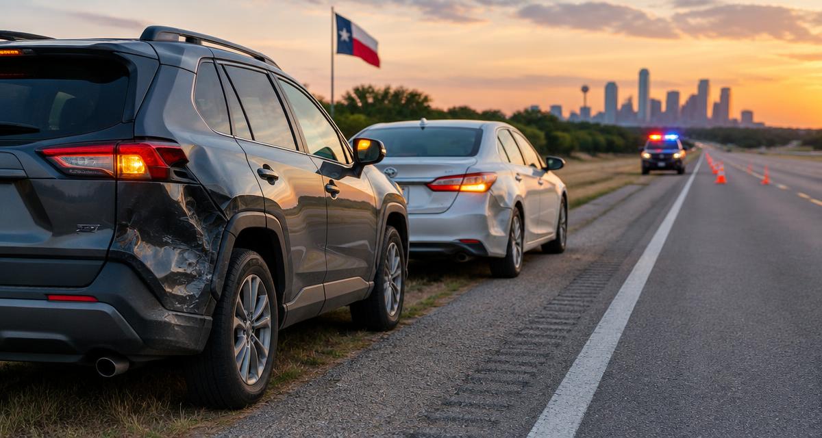Texas car accident scene with vehicles safely stopped on the roadside